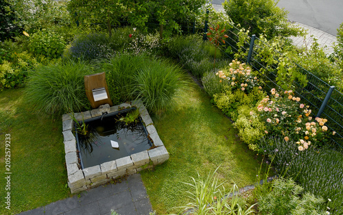 Garden with raised pond
