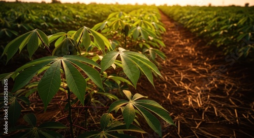 Cassava farm with green plants growing.