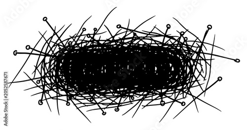 Bild auf Leinwand Needle in a Haystack Search Concept, Abstract Chaotic Mess of Sewing Pins One Li