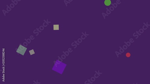 Floating geometric shapes against a deep purple background with subtle lighting changes and soft focus
