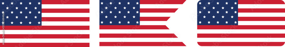 Fototapeta premium USA Flag Collection Set – Modern American Flag Icons, Rounded Rectangle and Ribbon Style Vector Bundle