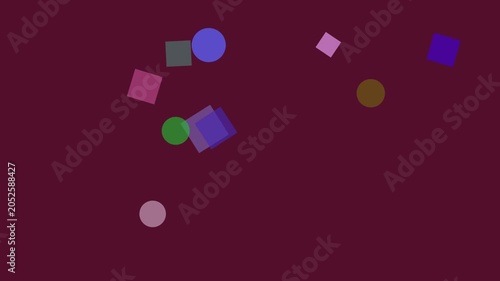 Geometric shapes floating gently in a subtle animated pattern against a deep crimson background