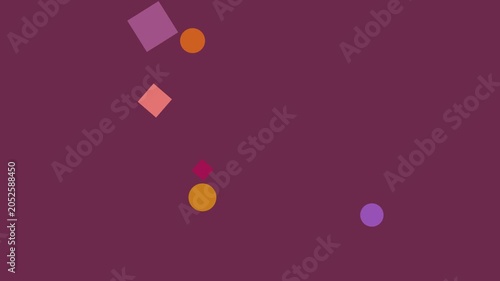 Geometric shapes floating in abstract motion against a deep purple background with subtle light shifts