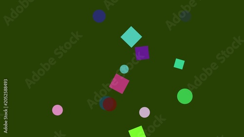 Geometric shapes floating in green space with subtle camera drift and soft focus for abstract backgrounds