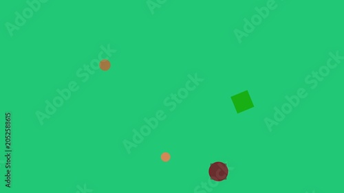 Green background with falling geometric shapes and circles during a broadcast transition