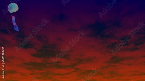水彩画の風鈴アニメーション。ループ。夕方。