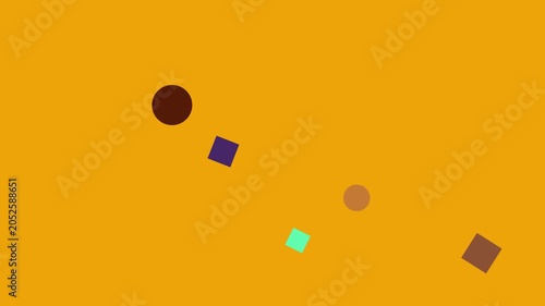 Orange stripes background with scattered dark brown circles and small squares during daylight