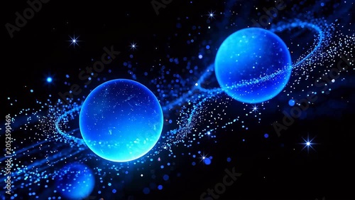 Blue spheres in space with stars