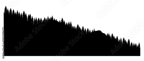 Silhouette of a Pine Forest on a Sloping Mountain Hillside