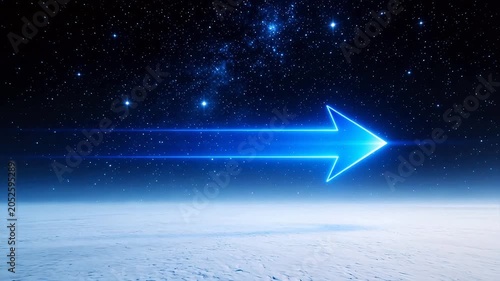 Starry sky with glowing blue arrow