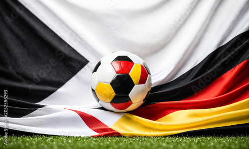 soccer ball with black red ...