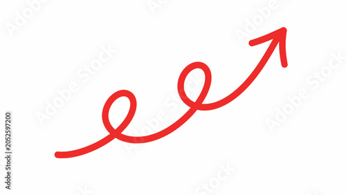 Red Curly Arrow Up Hand Drawn Swirl Direction Growth Icon