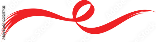 Red Ribbon Swirl Brush Stroke Curve Decorative Wave Element