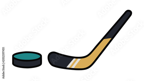 Hockey stick and puck icon in a minimalist style, vector illustration for sports enthusiasts
