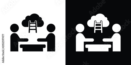 Fotografia Business growth and career advancement icon featuring a ladder leading up to a cloud with two corporate figures