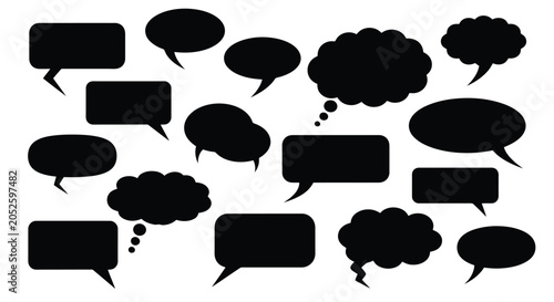 Schilderij op canvas Collection of Black Silhouette Speech Bubbles Isolated on White.