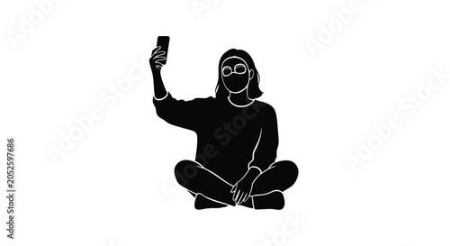 Young Woman Taking Selfie With Mobile Phone Illustration.