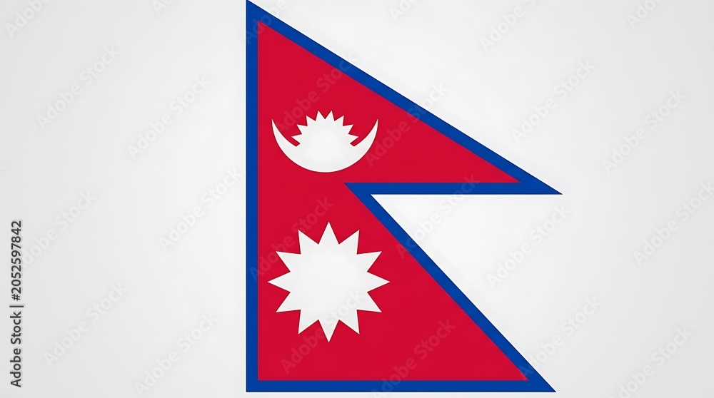 Fototapeta premium Nepal flag, national symbol, red blue white, triangular shape, Asian country emblem