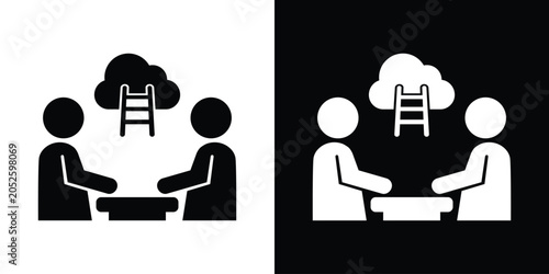 Cuadro en lienzo Business growth and career advancement icon featuring a ladder leading up to a cloud with two corporate figures
