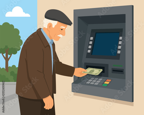 Vsai senior man withdrawing cash from bank machine