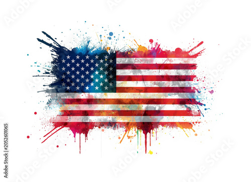 United States American Flag with Grunge Effect and Patriotic Design on White Background