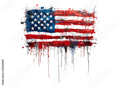 United States American Flag with Grunge Effect and Patriotic Design on White Background