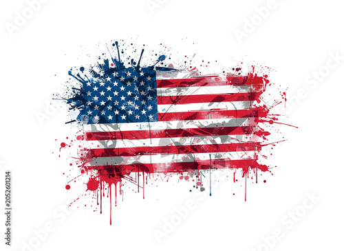 United States American Flag with Grunge Effect and Patriotic Design on White Background