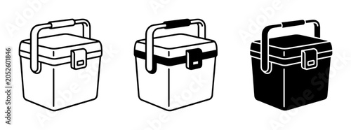 3 Cooler Boxes icon set, outline and solid, for picnic and travel