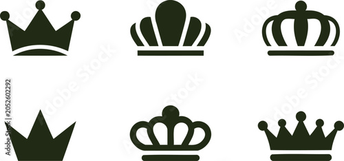 Canvas Print Collection of six distinct dark green crown silhouettes isolated on a transparen