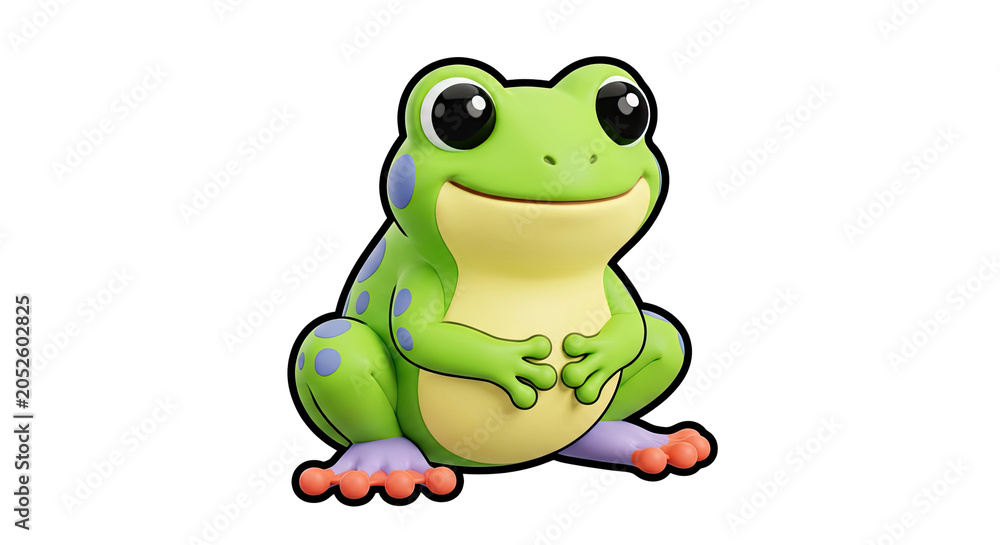 Obraz premium Cute cartoon frog character with purple spots
