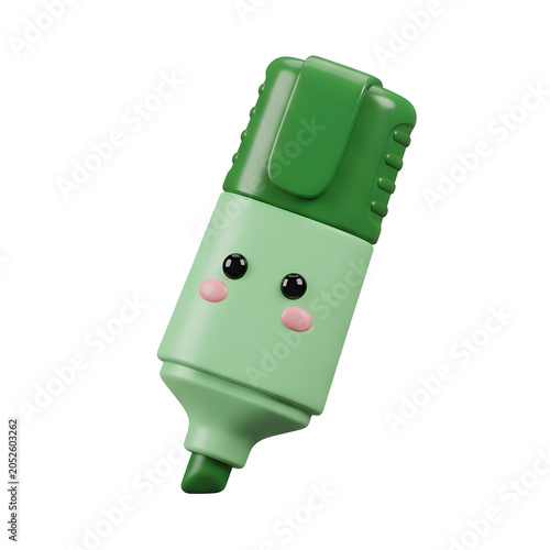 Cute Green Highlighter with Kawaii Face