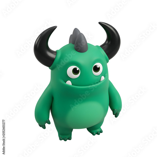 Cute Green Monster with Horns and Spikes