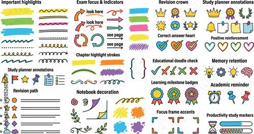 Fotografia Hand drawn school study planner annotation elements vector bundle with highlight