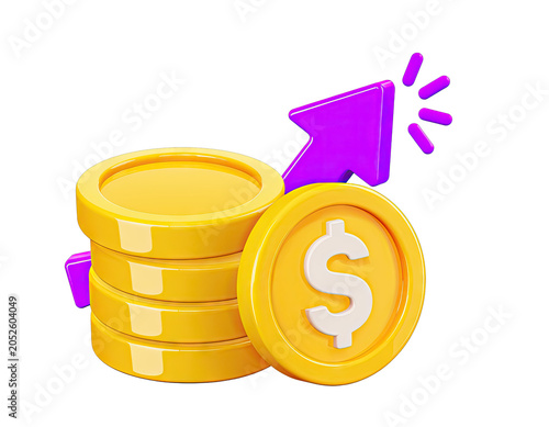 Stack of Gold Coins with Dollar Sign and Upward Arrow