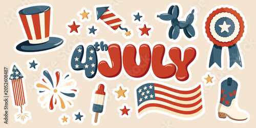 Fourth of July patriotic sticker collection with American holiday icons