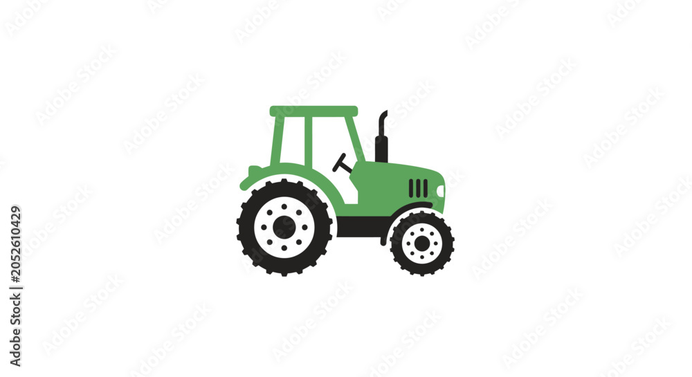 Naklejka premium Green tractor illustration on white backdrop for agricultural or farming concepts
