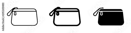 3 cosmetic bags icon set, outline and solid styles, for beauty and travel