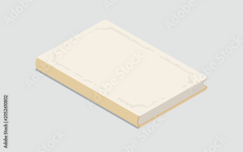 Tableau sur toile Isometric view of a closed hardcover book with a cream cover and decorative bord