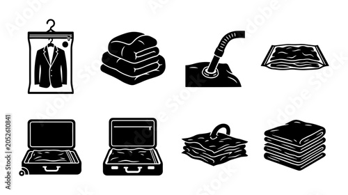 Laundry and Travel Icons for Cleaning and Packing Services