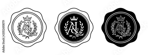 Quadro su tela Monogram wax seal set, outline and solid styles, for branding and authentication