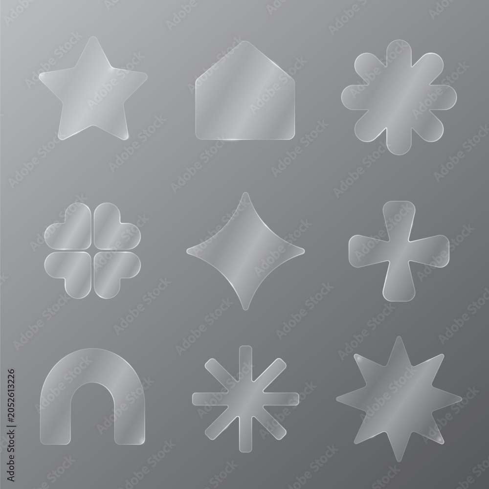 Obraz premium Glossy geometric shapes on gray vector element set