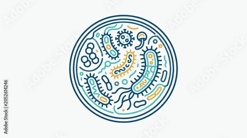 Bild auf Leinwand Microscopic view of bacteria and viruses in a petri dish.