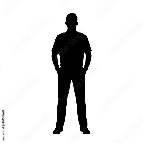 Canvastavla Man stands in a casual short sleeved shirt while keeping his hands inside his pockets