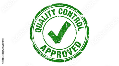Quality Control Approved Stamp on Green Circular Seal with Checkmark