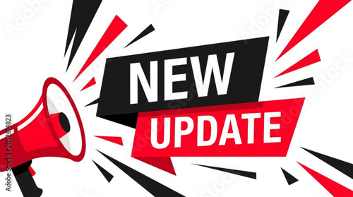 Loudspeaker Announcing New Update with Dynamic Red Megaphone and Bold Text on Dark Background