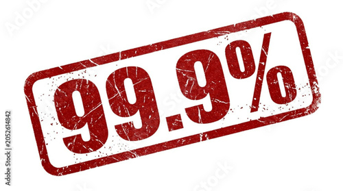 Red stamp with 99.9 percent text on white background