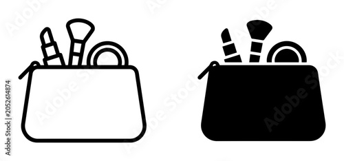 Foto Cosmetic Bag Icons, Makeup Pouch Vector Set, Beauty Essentials Line Art and Silh
