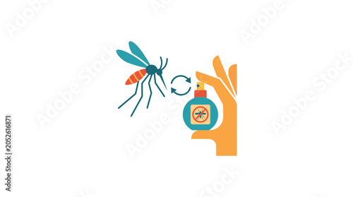 Foto Hand Holding Mosquito Repellent Spray Against Flying Mosquito Vector
