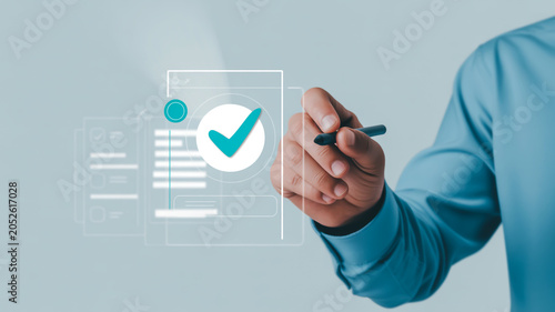 Digital Verification Interface with Approval Checkmark and Workflow Validation Concept