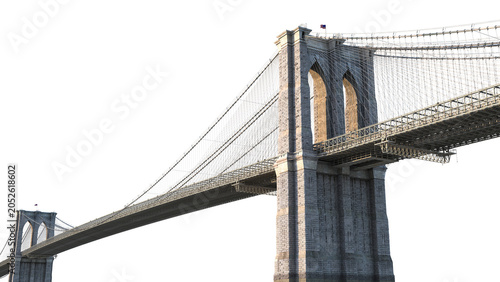 Canvas Print Brooklyn Bridge with stone towers and steel cables isolated on transparent background
